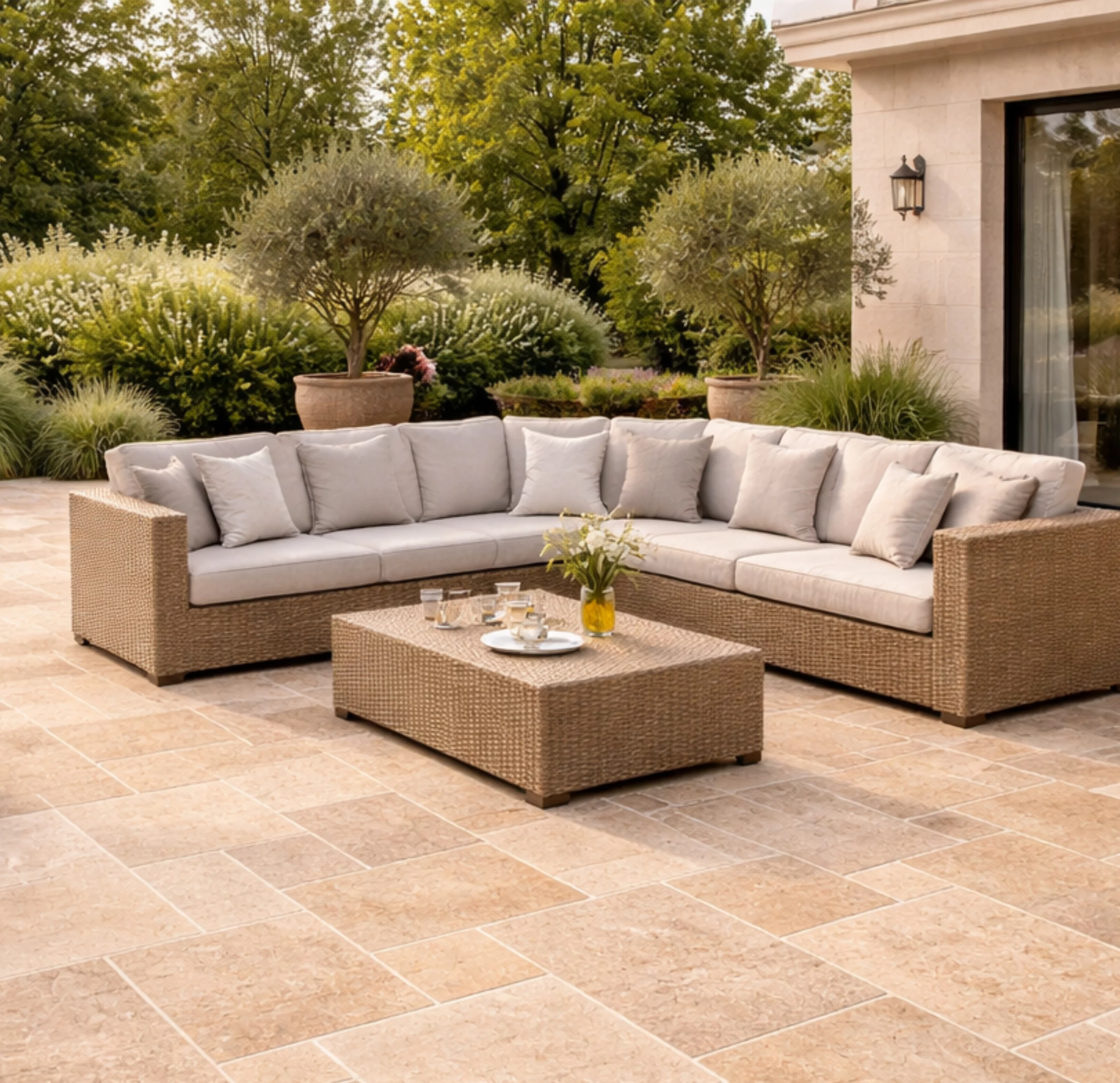 Terrasse en dalle travertin